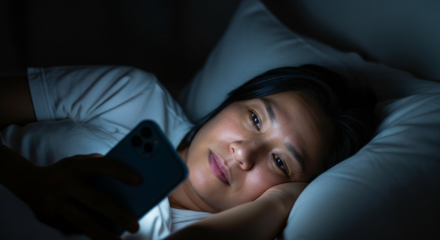 Image adult smartphone screen sleep disruption bedroom 1721780120