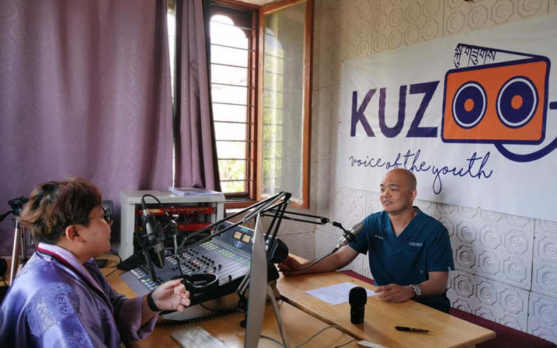 Clinician recording in a studio